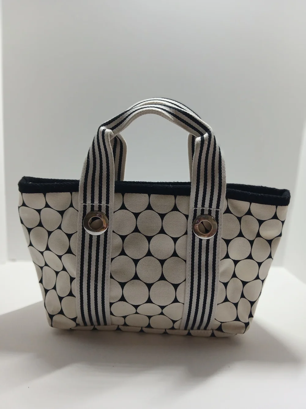 Lacoste Polka Dot Canvas Mini Tote Bag in White and Black